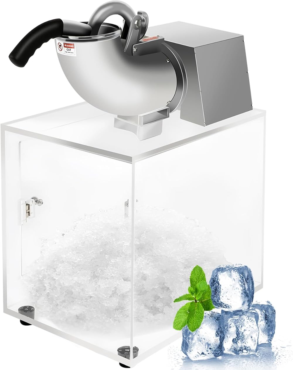Snow Cone Machine 440lbs/hr 110V Shaved Ice Machine Stainless Steel Commercial Electric Snowcone Machines Acrylic Storage Box Dual Blades for Restaurants, Bars, Home, Carnivals