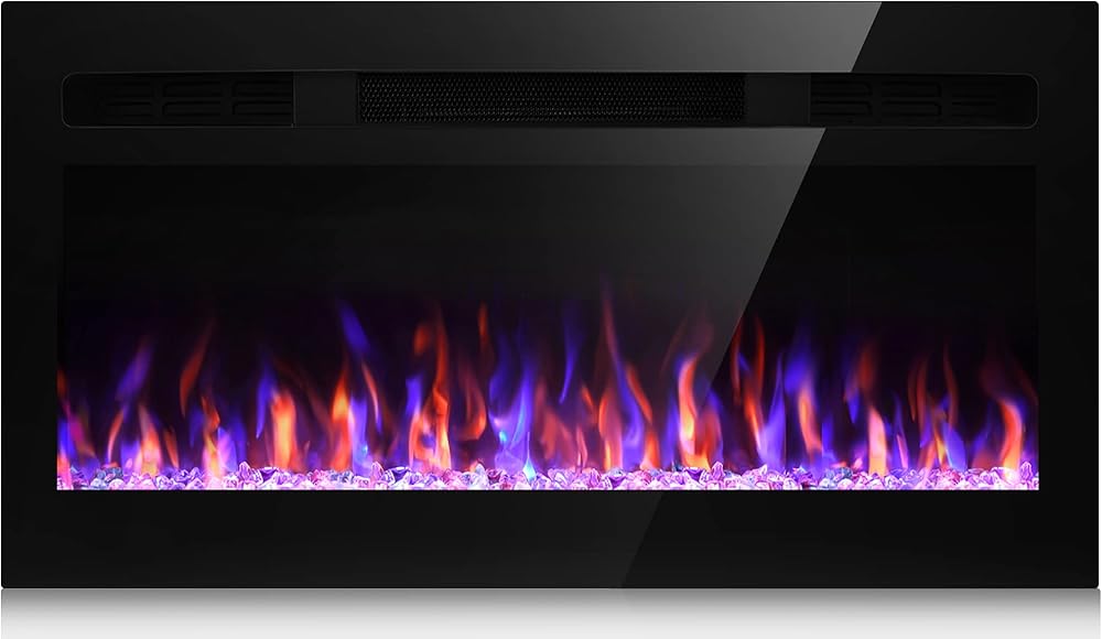 31 Inch Electric Fireplace, Recessed and Wall Mounted Fireplace, Fireplace Heater and Linear Fireplace, with Timer, Remote Control, Adjustable Flame Color, 750/1500W, Black