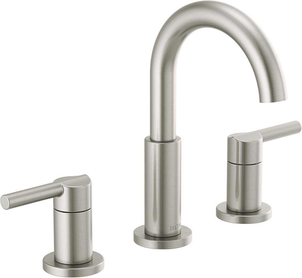 Delta Faucet Nicoli Widespread Bathroom Faucet Brushed Nickel, Bathroom Faucet 3 Hole, Bathroom Sink Faucet, 2 Handle Bathroom Faucet, Bath Faucet, Drain Assembly, Stainless 35749LF-SS