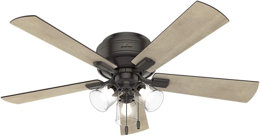 HUNTER Crestfield Indoor Low Profile Ceiling Fan with LED Light and Pull Chain Control, 52