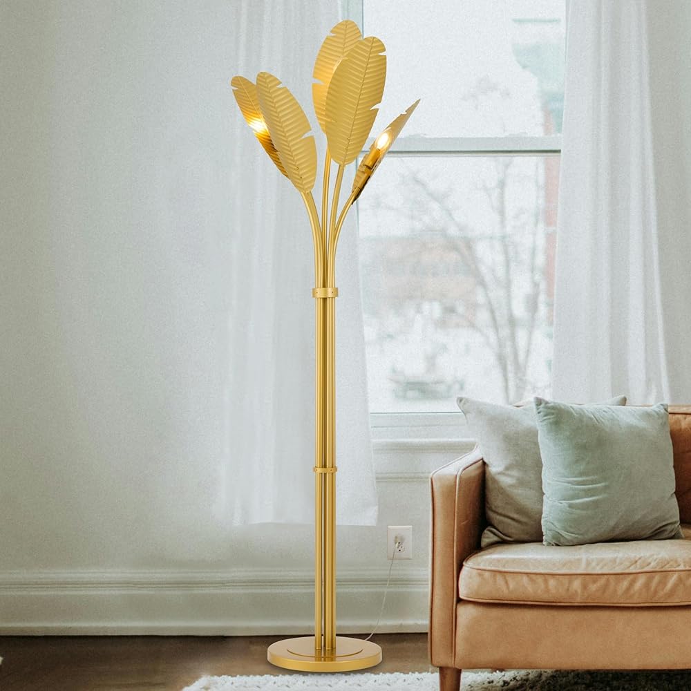 TOCHIC Coastal Floor Lamp, Coconut Tree Floor Lamp for Living Room with Foot Switch 67 inch Tall, Modern Gold Standing Lamp Tropical Reading Lamp for Bedroom, Home Office