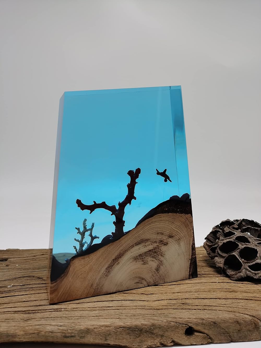 Cave Diver Resin Ornament Wood, Decorations Marine Art Night Light Desk Lamp, Ocean Theme Diorama, Whale Lamp Decoration, Ocean Lamp, Diver Lamp (12x6 inch)