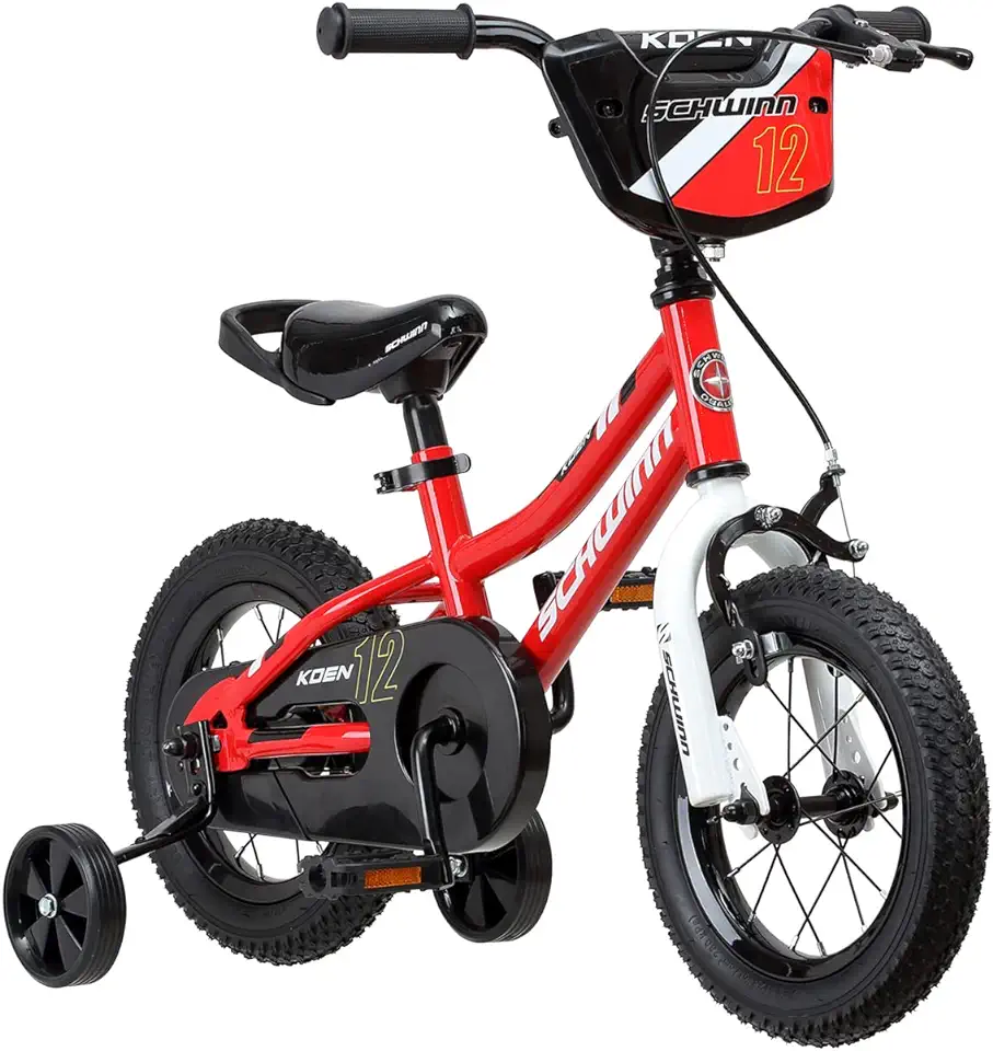 Schwinn Koen & Elm BMX Style Toddler and Kids Bike, For Girls and Boys, 12-18-Inch Wheels, Training Wheels Included, Basket or Number Plate, Ages 2-9 Year Old, Rider Height 28 to 52 Inch