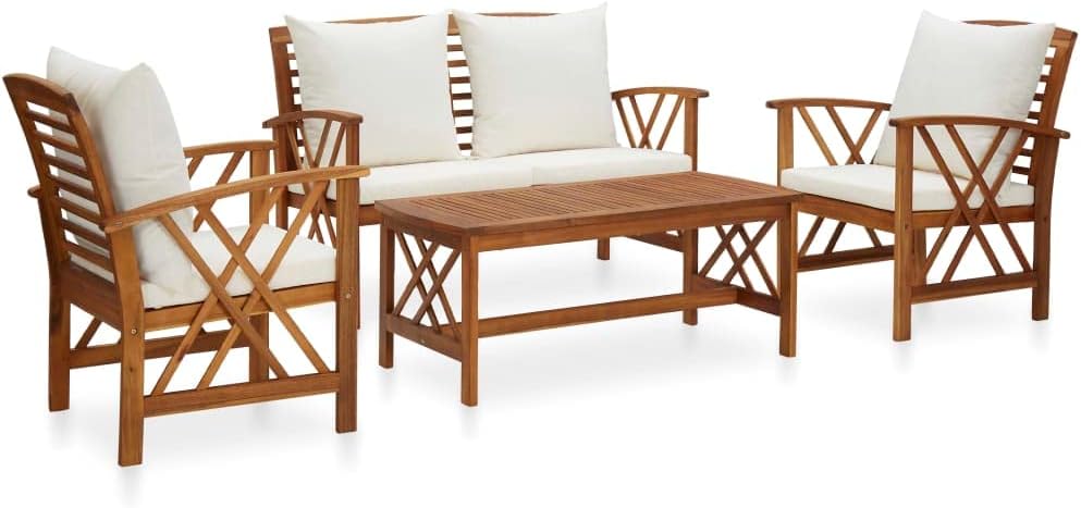 vidaXL Patio Furniture Set 4 Piece, Patio Bench Seat with Coffee Table, Wooden Dining Set for Garden Balcony Porch, Modern, Solid Wood Acacia