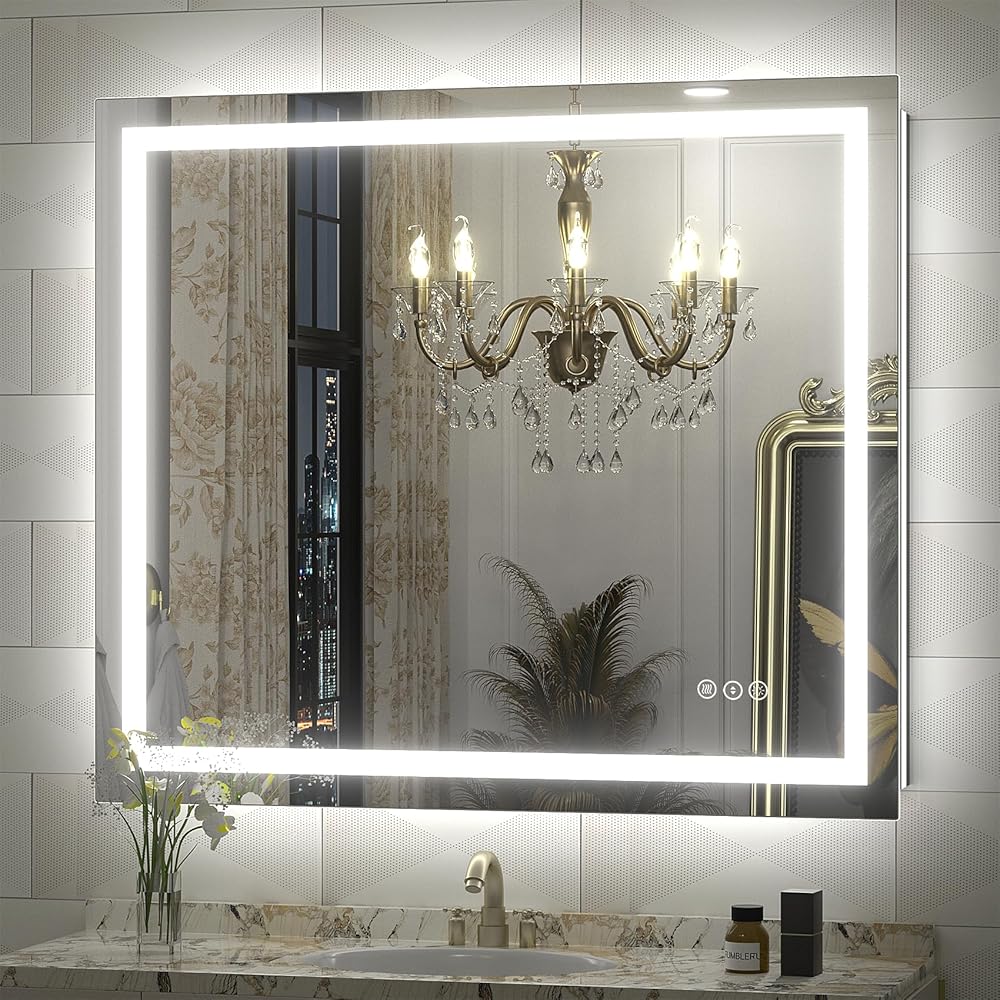 40x36 Inch LED Bathroom Mirror for Wall, Lighted Bathroom Vanity Mirror with Lights, Dimmable, Anti-fog, 3 Colors, Shatter-Proof,ETL Listed (Front Lights+Backlit)