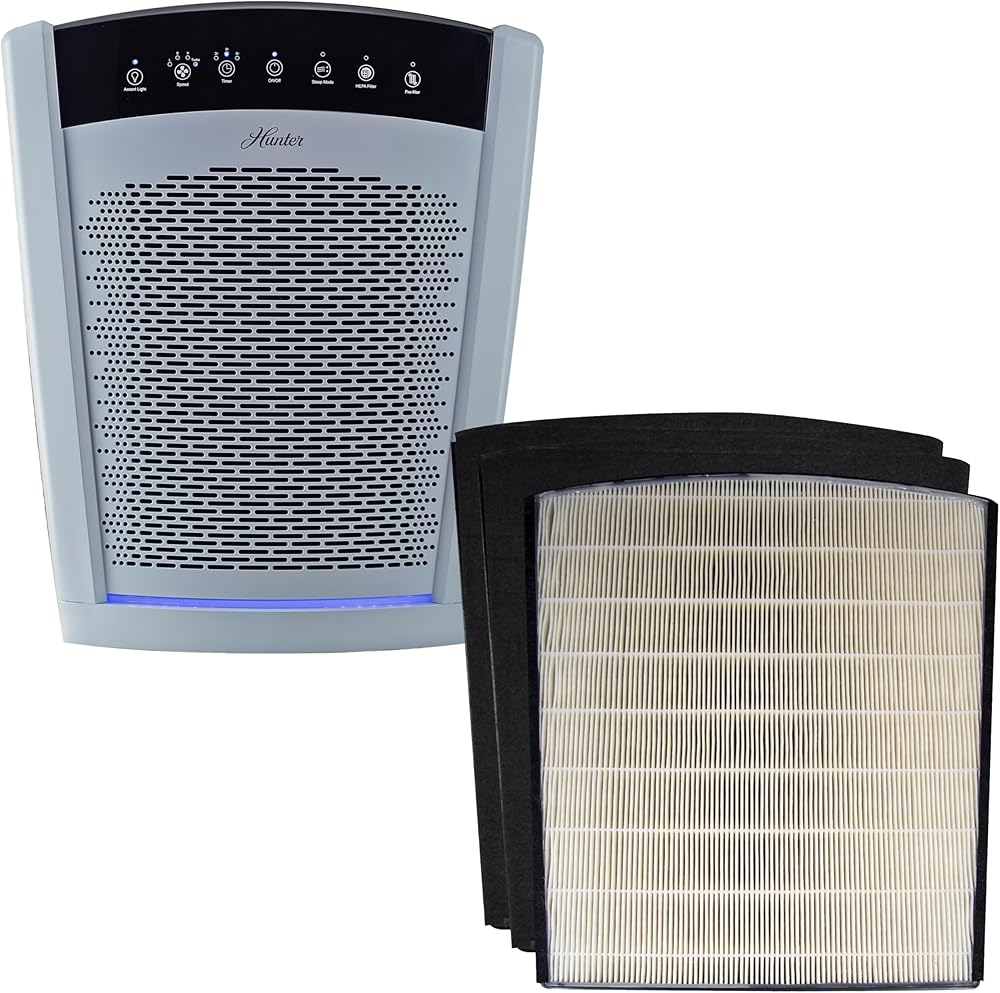 Hunter HP800 Multi-Room Whole Home Console Air Purifier Value Pack with True HEPA Filter, Energy Star Certification, Multiple Fan Speeds, Soft Touch Digital Control Panel, Sleep Mode - White