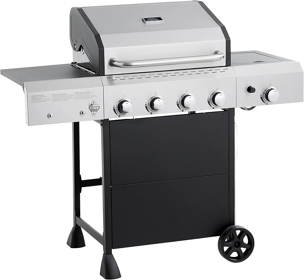 Amazon Basics Freestanding Gas Grill with Side Burner, 4 Burner (52,000 BTU), Black