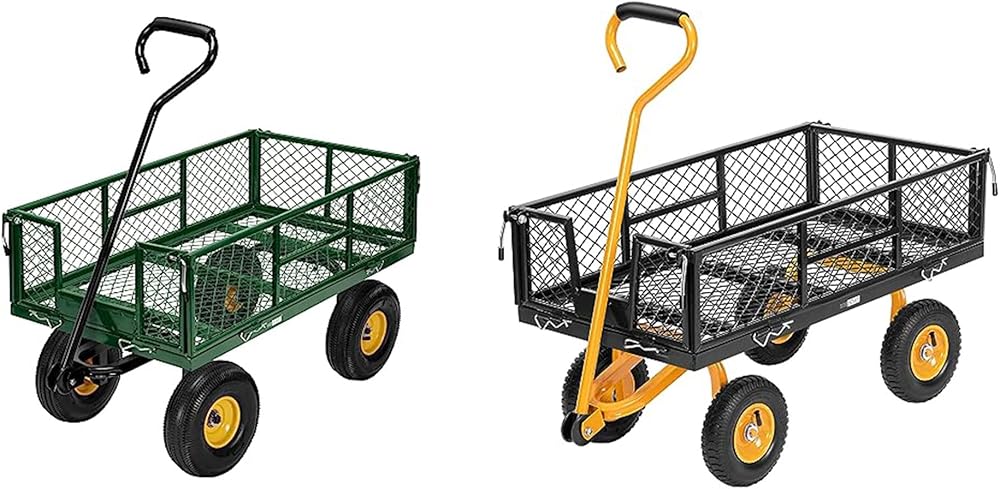 VIVOHOME Heavy Duty 880 Lbs Capacity Mesh Steel Garden Cart with Removable Sides and 4.10/3.50-4 inch Wheels (Green) and Heavy Duty 550 Lbs Capacity Mesh Steel Garden Cart with Removable Sides (Black)