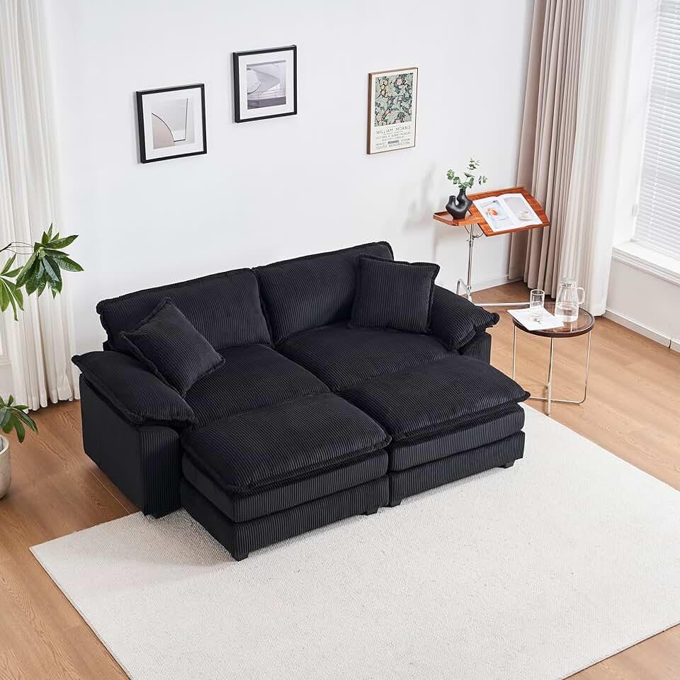 Oversized Loveseat Sofa Corduroy Double Chaise Lounge Bed with Movable Ottomans, Cloud Sectional Couch Convertible Sleeper Sofá Daybed Accent Sofá Reclining Chairs Minimalist Modular Sofa&Couch