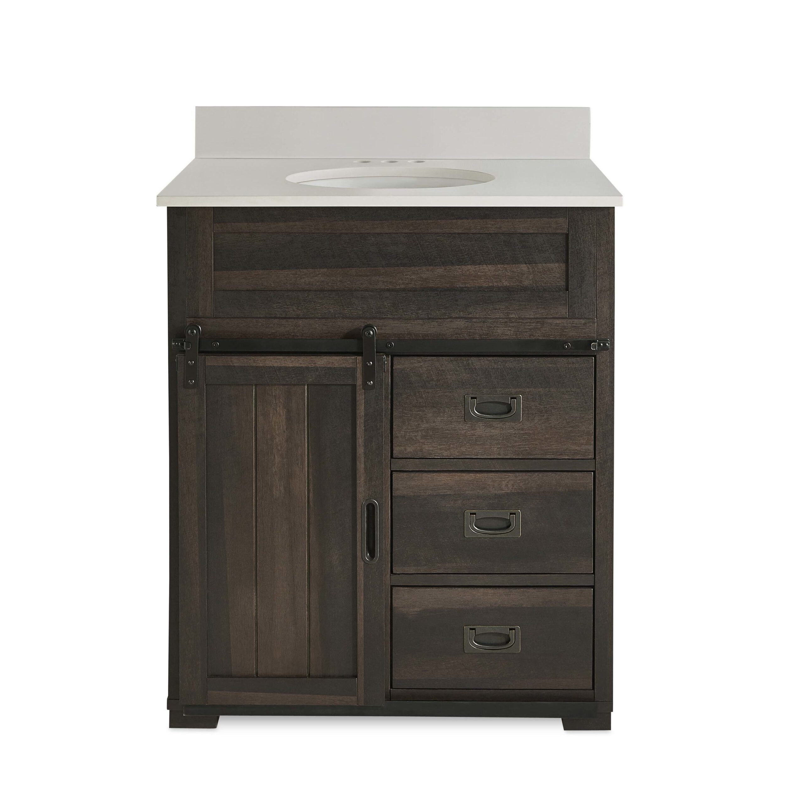 Style Selections Morriston 30-in Distressed Java Undermount Single Sink Bathroom Vanity with White Engineered Stone Top