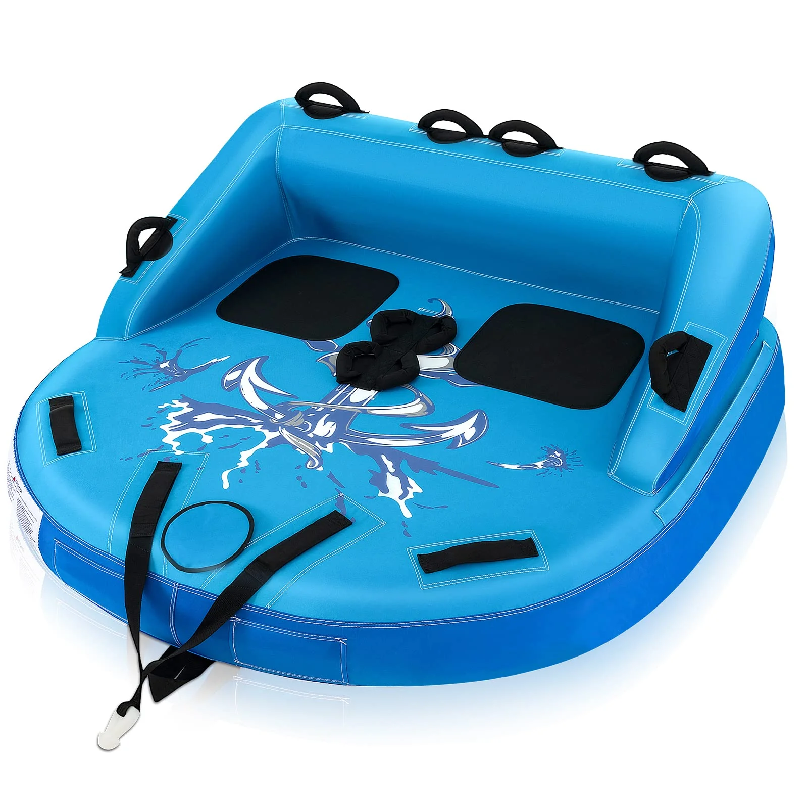 Goplus Inflatable Towable Tubes for Boating, 1-2 Person Water Sport Towables for Boat to Pull, Sofa Style Boat Tube with Drainage