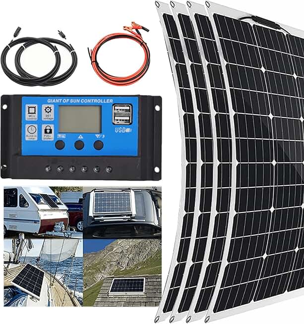 Solar Panel Kit(150w/300w/450w/600w), 40a Charge Controller, 12v Battery Energy Charging, Easy Installation, For Boat, Car, House, Garden, Shed,600W