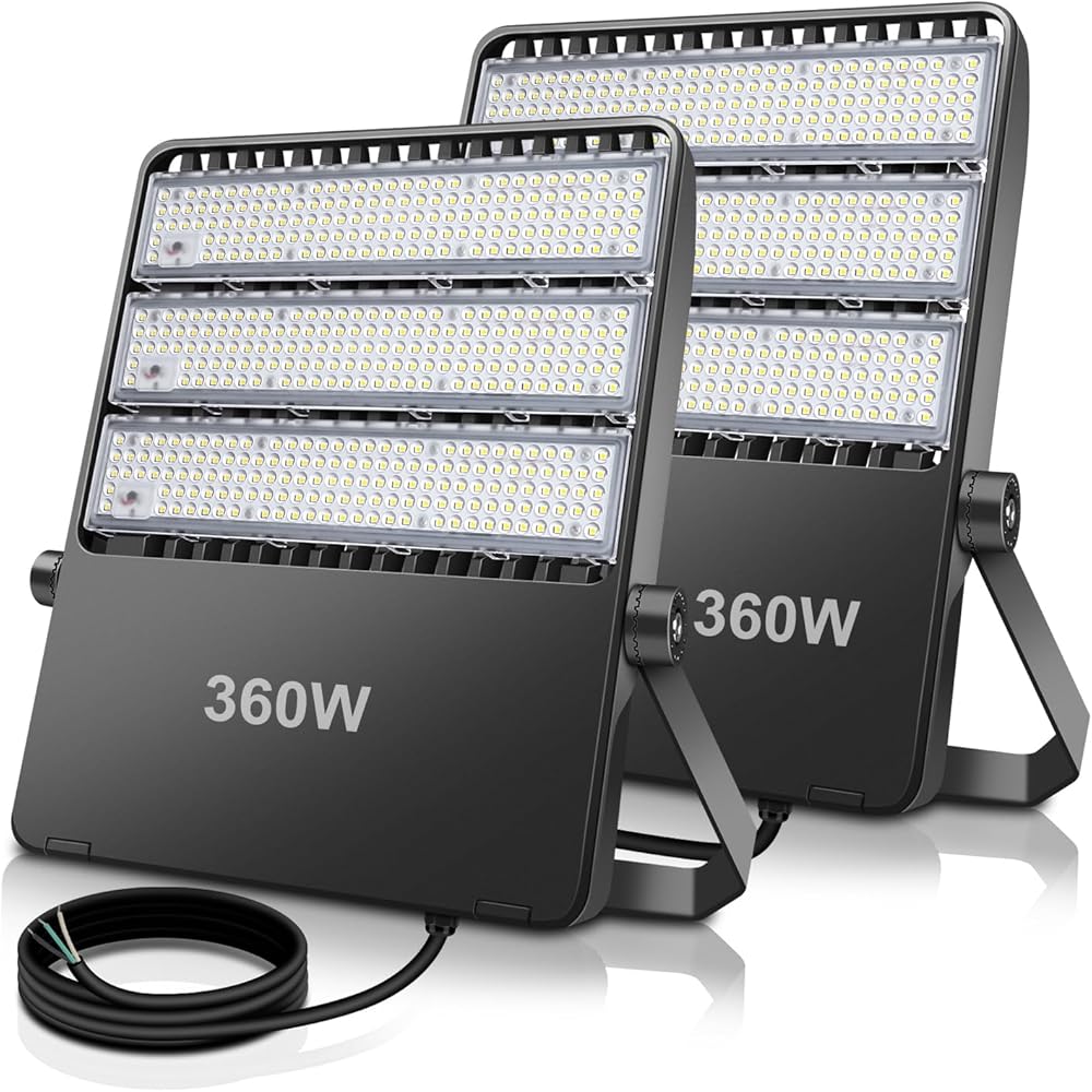 360W LED Stadium Flood Lights commercial 50400Lm (Eqv 2400W HM/HPS) Super Bright 5500K Parking lot Light Outdoor 85-277V IP65 Waterproof Backyard Barn Wall Mount Security Lighting 2 Pack