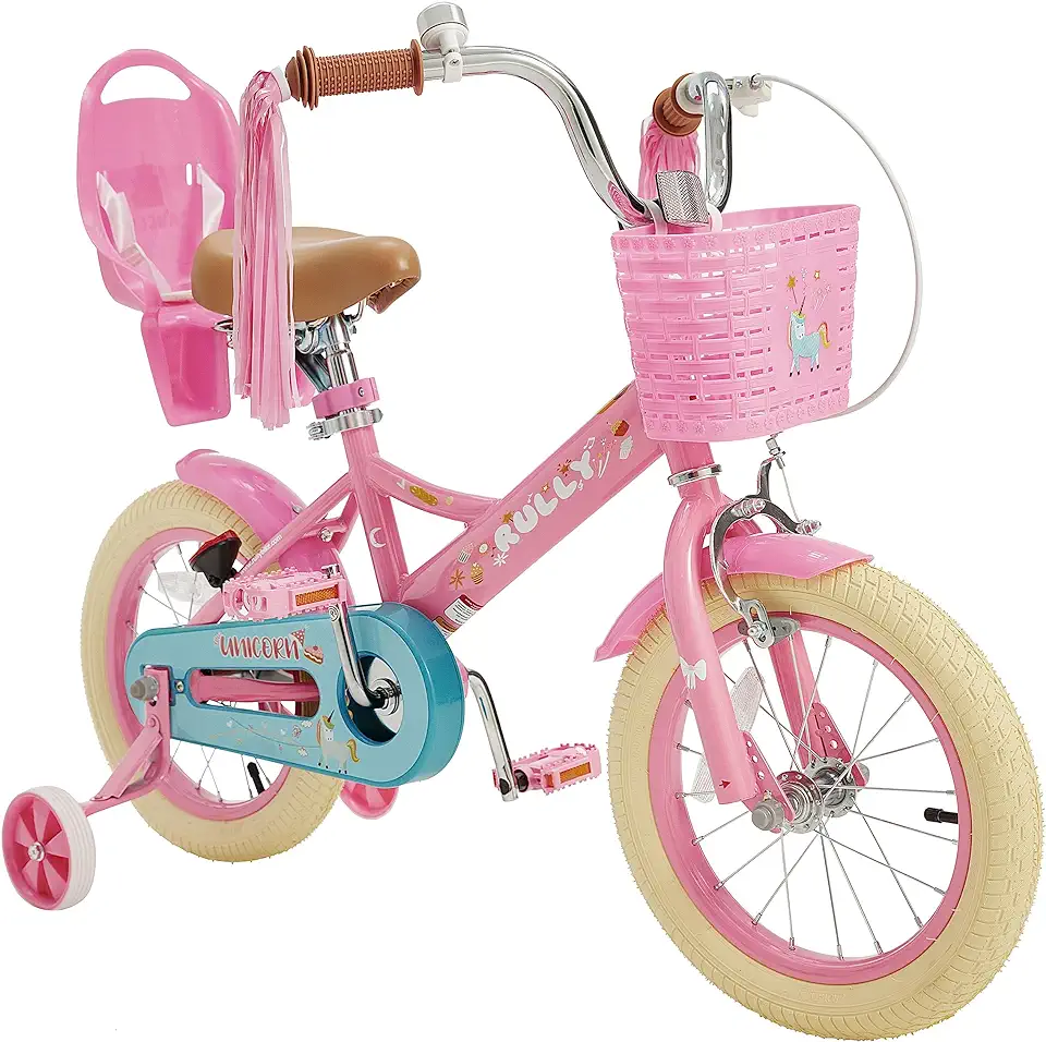12 Inch Kids Bike for 2 3 4 Years Girls with Training Wheels & Front Handbrake, Kids Bicycle with Basket Bike Streamers Toddler Cycle Bikes, Pink