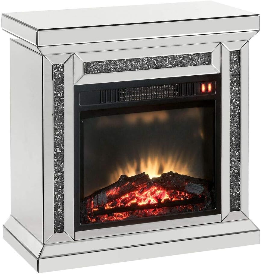 ACME Furniture Noralie Wooden Electric Fireplace in Mirrored and Faux Diamonds