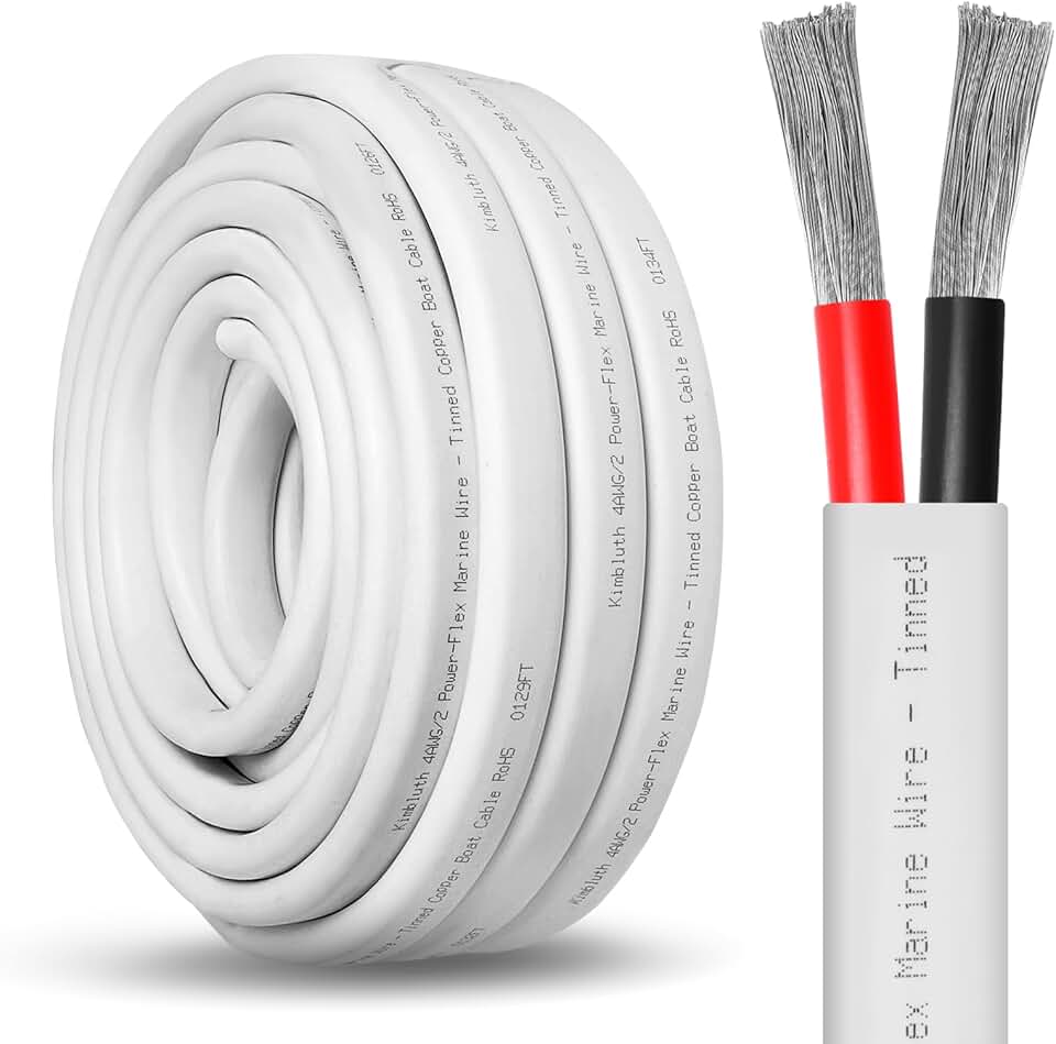 4 Gauge Duplex Marine Wire Tinned Copper Boat Cable, 50ft 4 AWG Standard USA OFC Oxygen Free Copper Wire for Automotive Boat Speakers Solar Outdoors