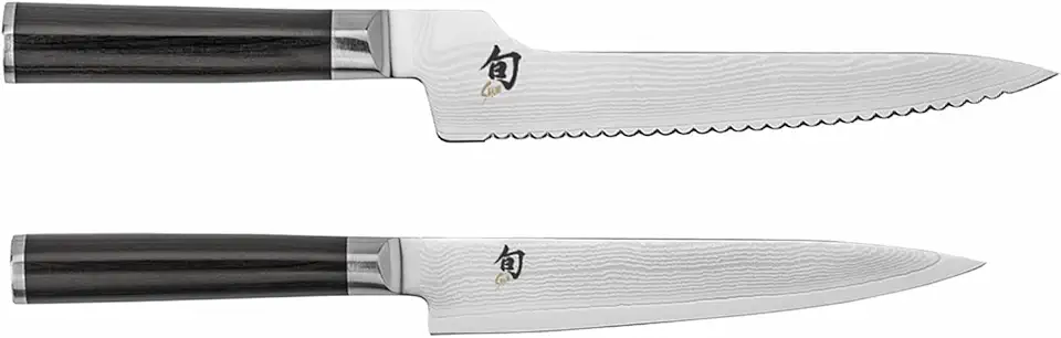 Shün Classic 2-Piece Knife Set, 9-inch Offset Bread Knife and 6-inch Utility Knife