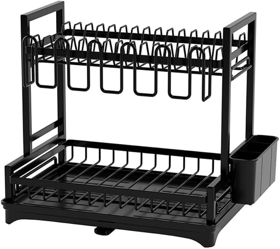 Dish Drying Rack with Drainboard Dish Storage Racks with Removable Utensil Holder Slots Dish Drainer