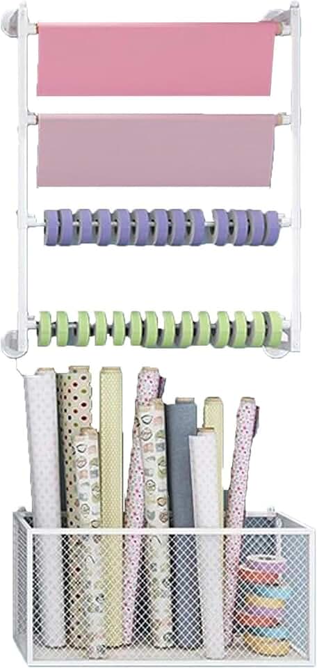 Wall Mounted Scarf Rack, Ties Silk Scarves Towels Storage Multifunctional Metal Rack, Space-Saving Wrapping Paper Organizer Ribbon Holder Wall Display Rack for Flower Shops, 70x90x10cm, White