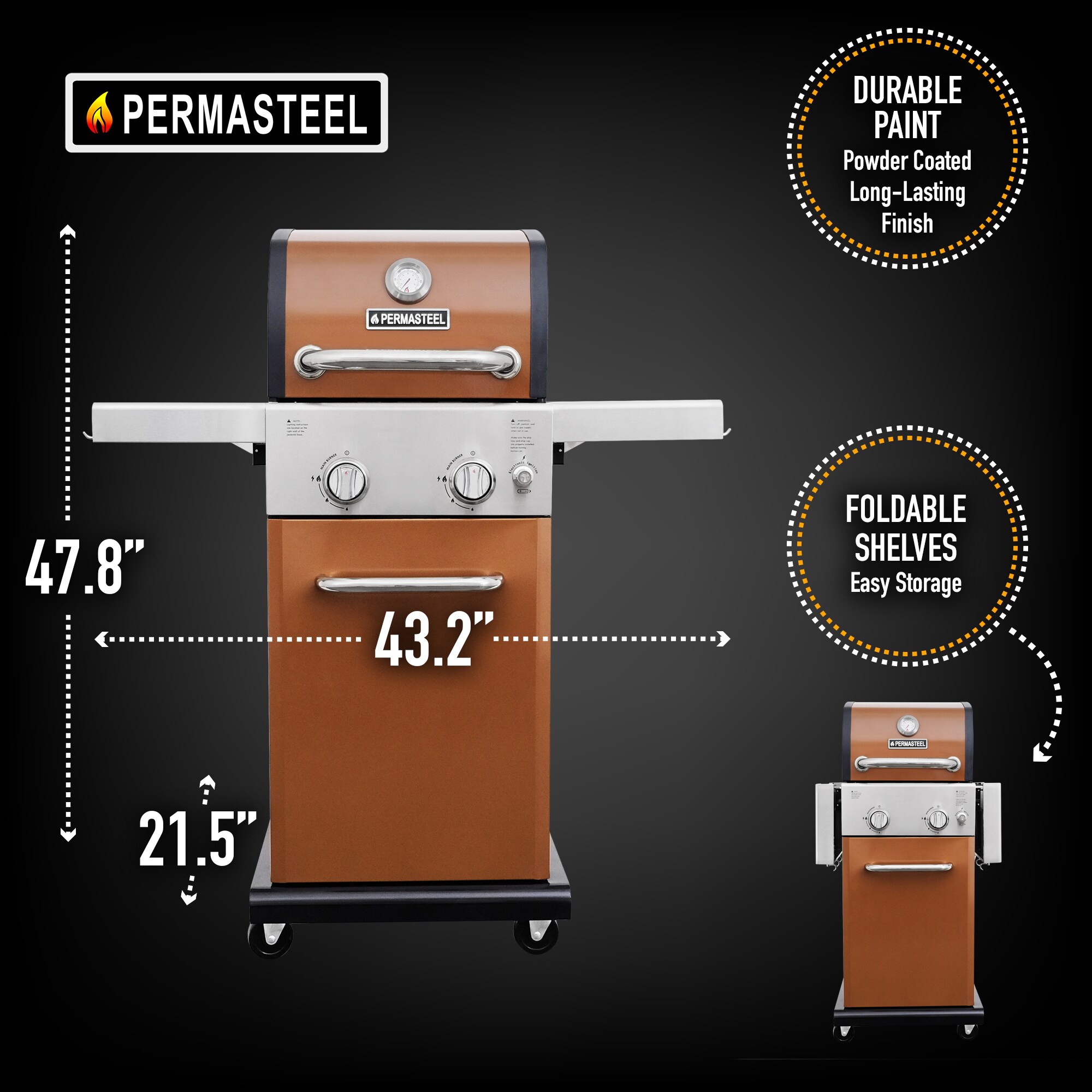 Permasteel Copper 2-Burner Liquid Propane Gas Grill