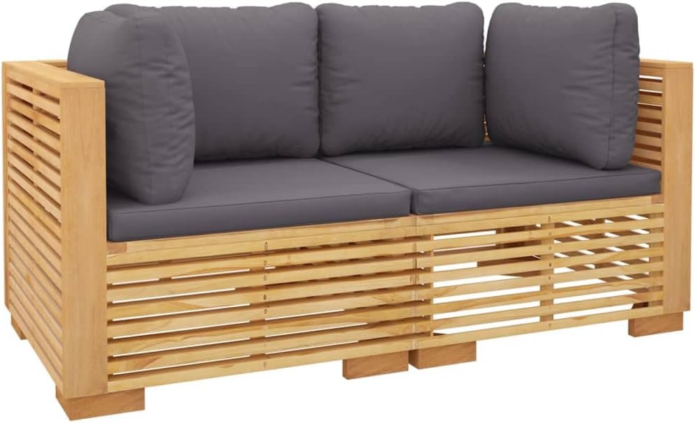 vidaXL Patio Loveseats 2 Pcs, Sectional Furniture Corner Sofa, Patio Conversation Set for Balcony Deck Garden, Modern Style, Solid Wood Teak