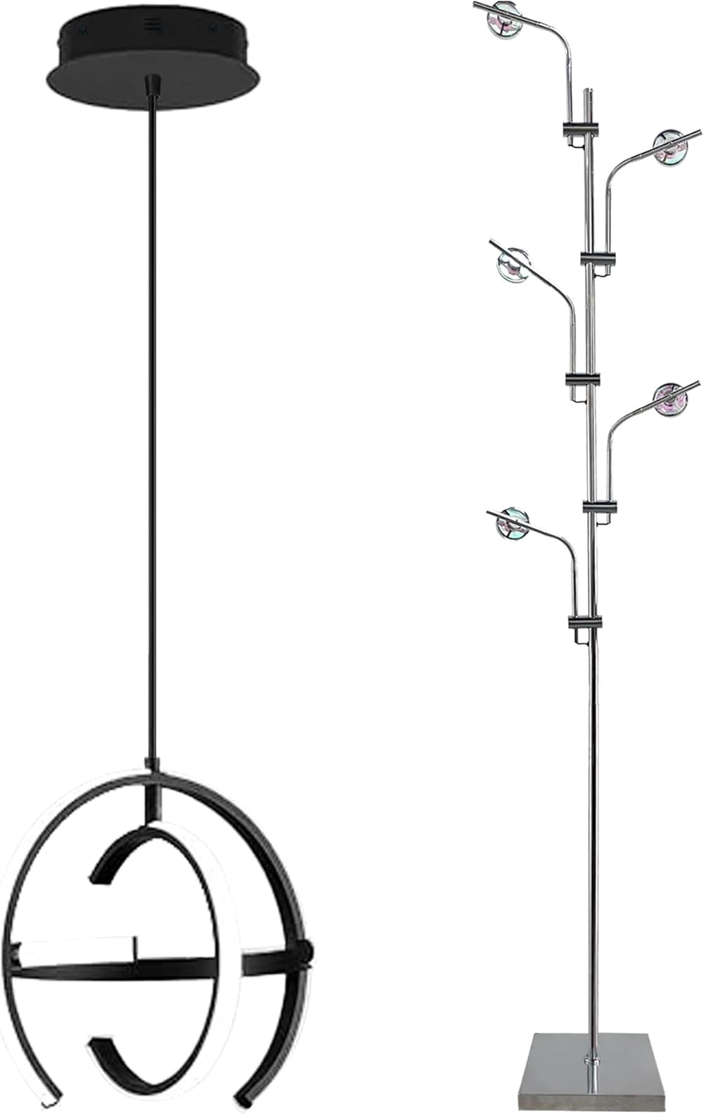 Black Modern LED Chandelier Mid-Century Globe Pendant Light Unique Sunset Floor Lamp Color Changing Halo Projector Floor Lamps