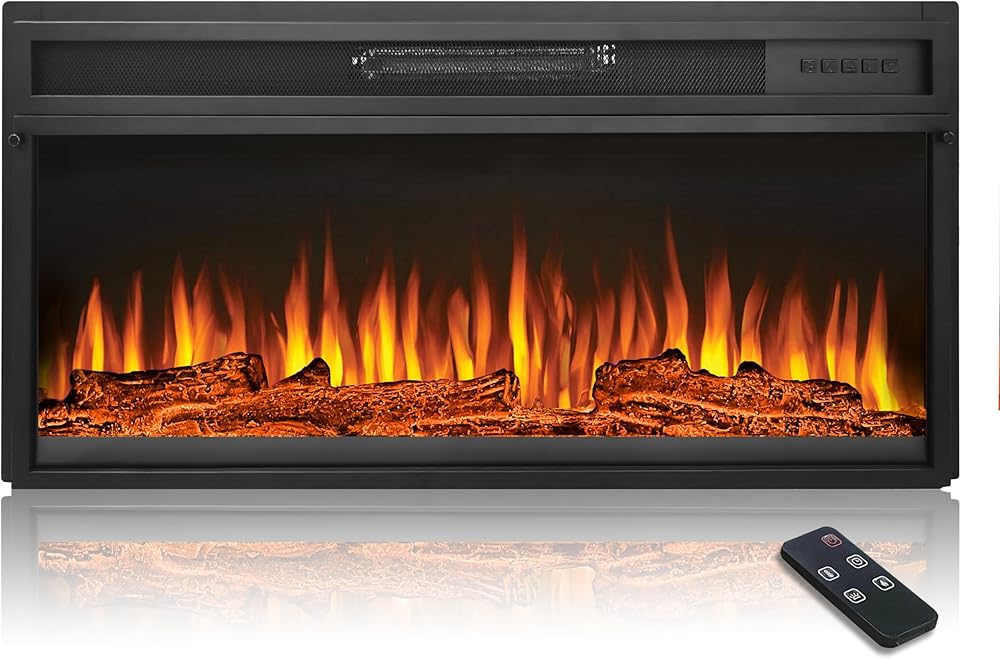 36 inch Electric Fireplace Insert with Remote Control,Adjustable Flame Brightness and Ember Bed Colors,Low Noise,Overheating Protection,750/1500W,Black