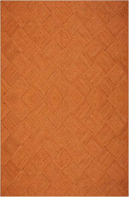 Indian Artisans Hand Braided Rug Area Rug Kilim Rug 7x10 Jute Rug Natural Jute Rug Geometric Pattern Orange Hand Woven Rug Flatweave Rug Indoor Outdoor Rugs for Bedroom Living Room