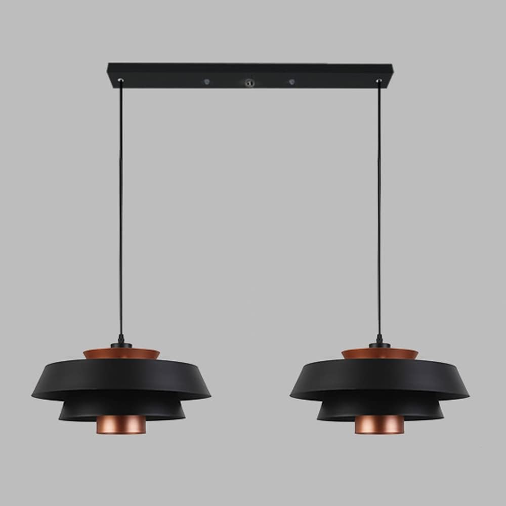 2-Light Cluster Pendant Light with Aluminum Shade Adjustable Height Multilayer Chandelier Hanging Light Fixture for Kitchen Island Living Dining Room E26 Socket