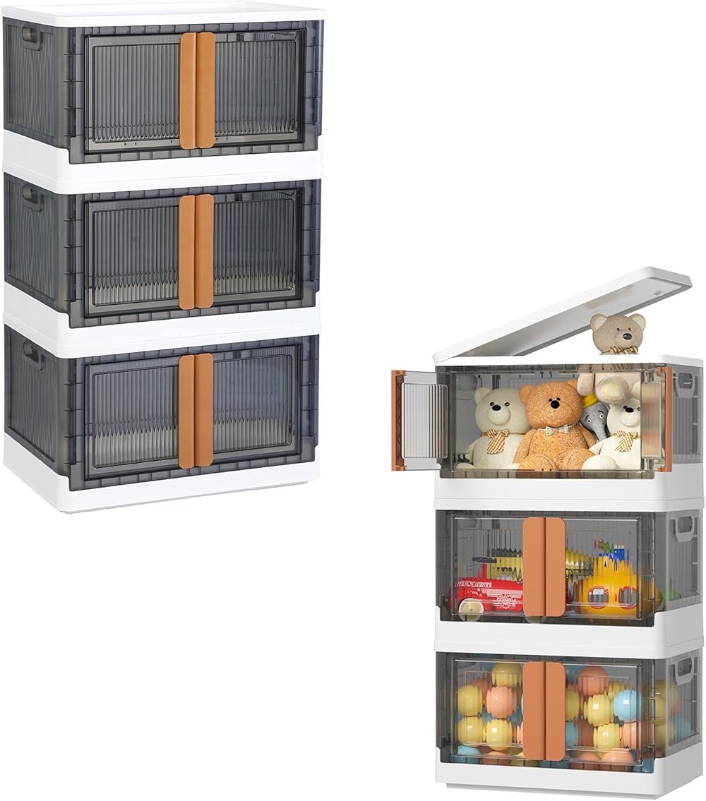 HAIXIN 3 Pack 8.4 Gal Storage Bins and 3 Pack 19 Gal Storage Box, Foldable and Stackable Bins, White