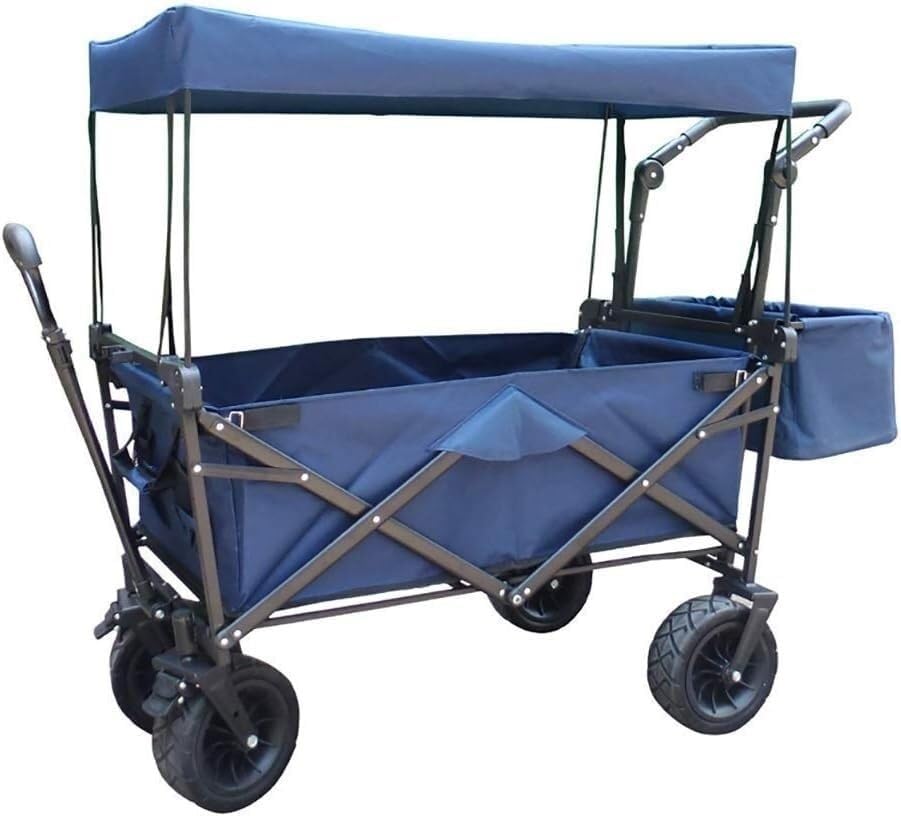 Cart Folding Domestic Shopping Cart Storage Trolleys Garden Trolley Cart Heavy Duty Wagon with Canopy Multi-Function Outdoor Portable Camping Handcart Adjustable Retractable Push Pull Rod