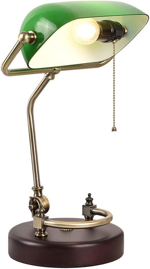 Adjustable AngleDesk Lamp,Bankers Lamp,Green Glass Desk Lamp with Solid Wood Base, Vintage Desk Lamp,for Home Office Workplace Nightstand Bedroom Library Piano