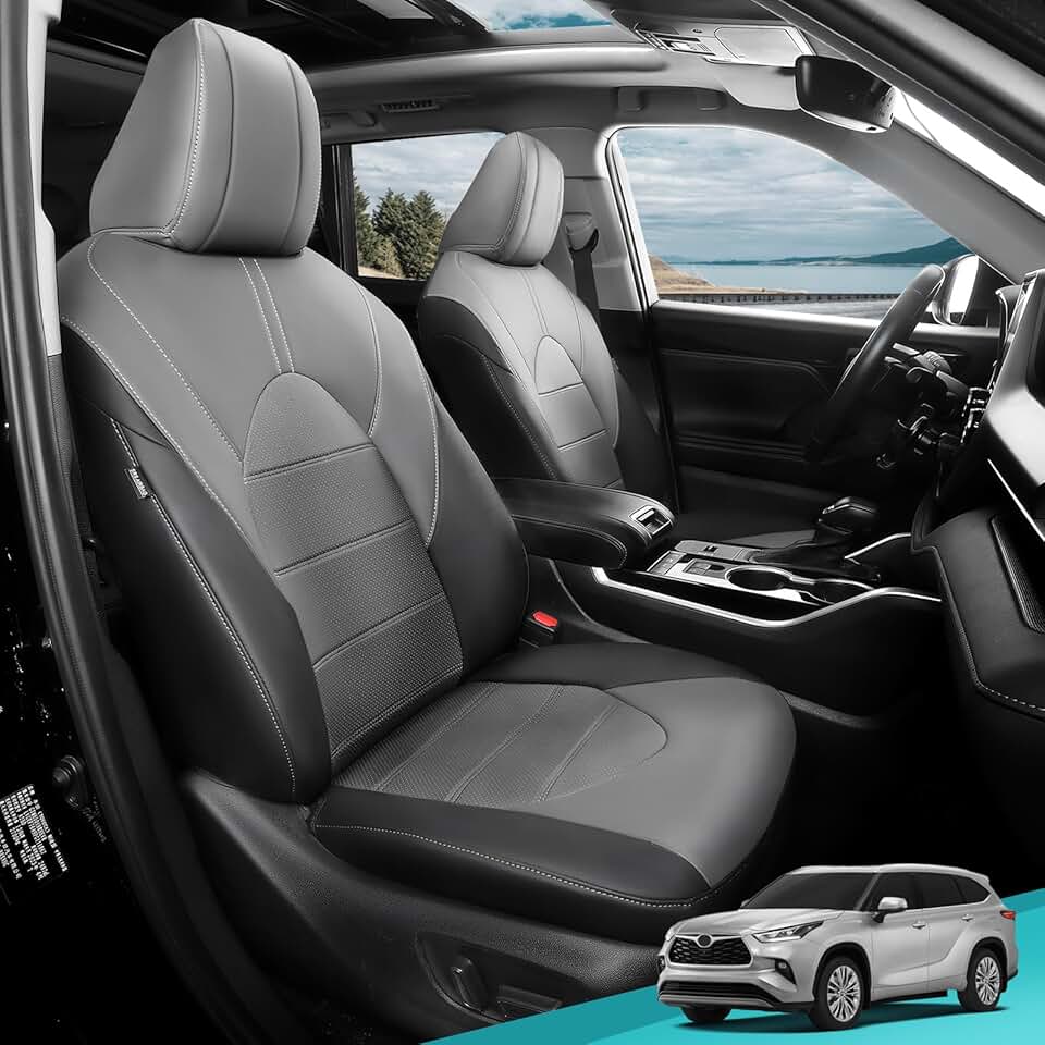 Customized Car Seat Covers for Toyota Highlander 2020-2024 8 Seater Full Set Faux Leather Replacement Accessories - Second Row 40/60 Split Bench - Black Grey