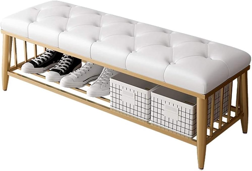Shoe Storage Bench Entryway Hallway Furniture, Storage Benches Shoe Organizer Bench Home Entrance Shoe Stool Powder Room Makeup Stool Clothing Store Shoe Cabinet Single Bench(White,80*35*45cm)