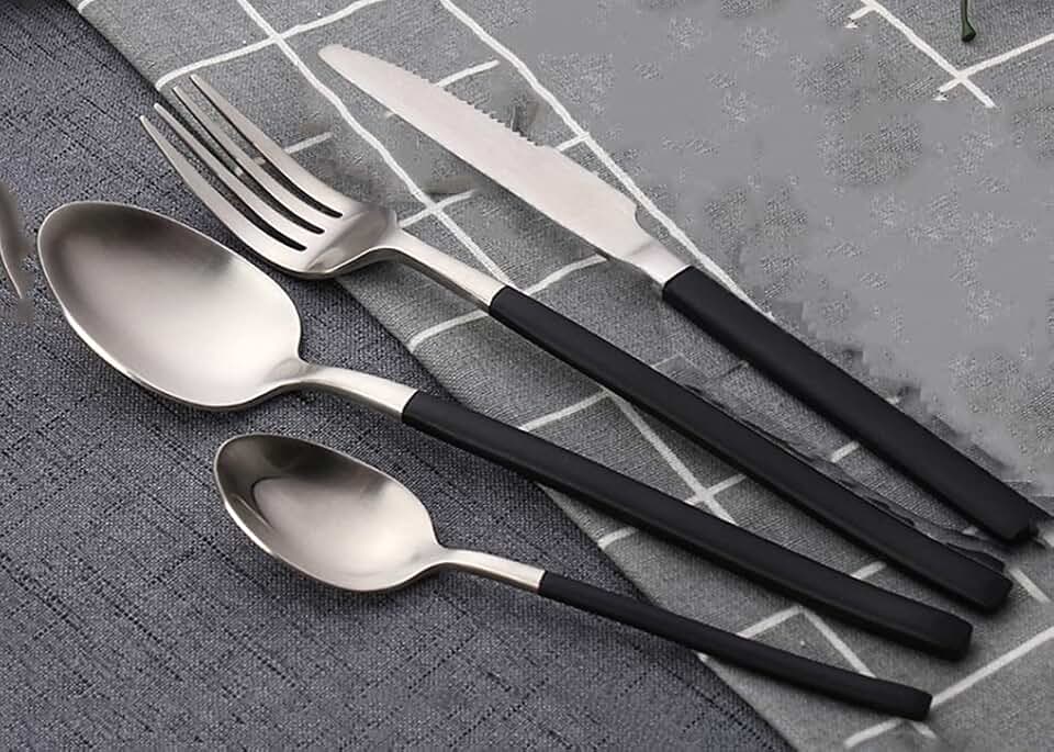 Black Silverware Set for 8,Satin Finish 32-Piece Premium 18/10 Stainless Steel Flatware Set,Kitchen Utensil Tableware Cutlery Set for Home Restaurant Hotel Black Handle