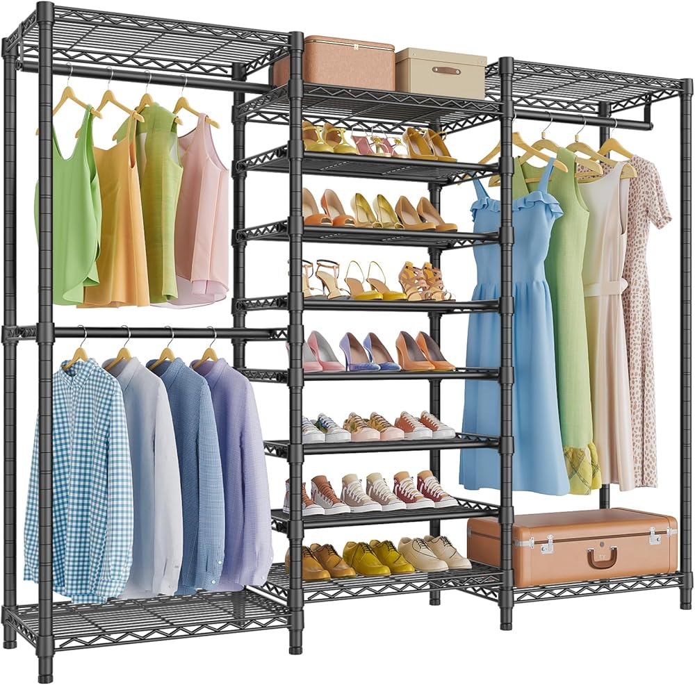 VIPEK S3 Heavy Duty Garment Rack Free Standing Clothes Rack Closet Storage Organizer Large Wardrobe with 6-Tier Shoe Rack, Hanging Rod, Adjustable Shelf, 68.9
