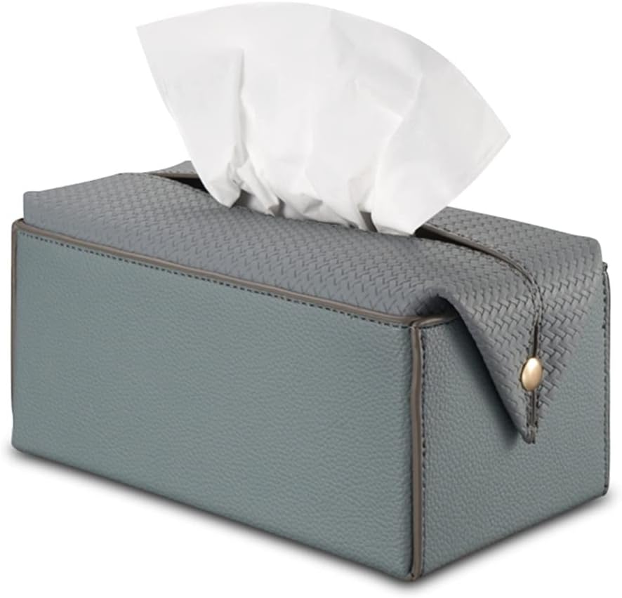 DGSEFD-8 Nordic Home Handmade Leather Decoration Tissue Box Home Living Room Toilet Paper Box(Blue-Grey)