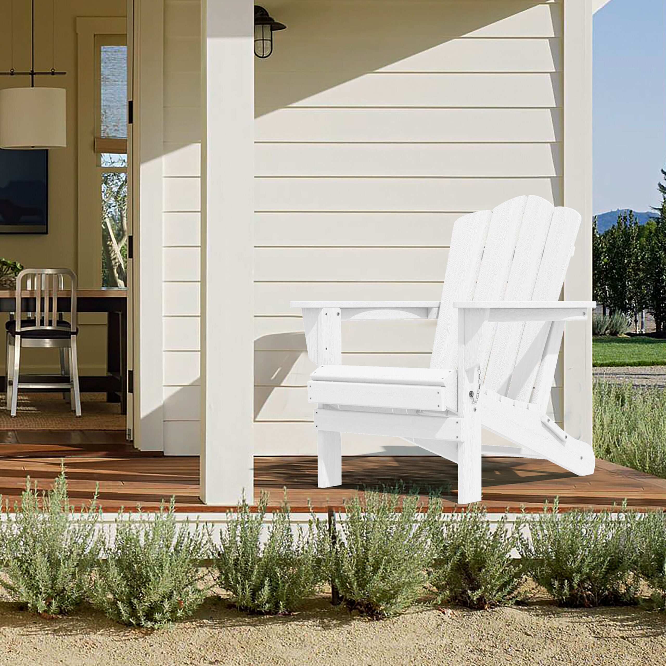 JEAREY Folding Adirondack Chair Stackable White Hdpe Frame Stationary Adirondack Chair with White Slat Seat