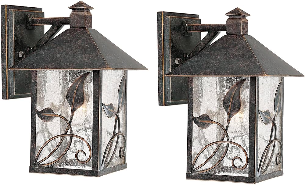 French Garden Rustic Farmhouse Outdoor Wall Light Fixtures Set of 2 Bronze Metal Lantern 10 1/2