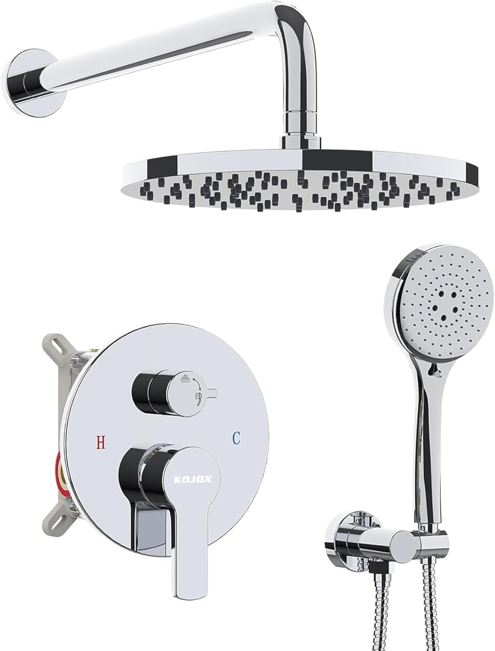 Shower Set - Polished Chrome High Pressure Shower Head System- 3 Setting Headheld Shower Head Fixtures- Valve Included