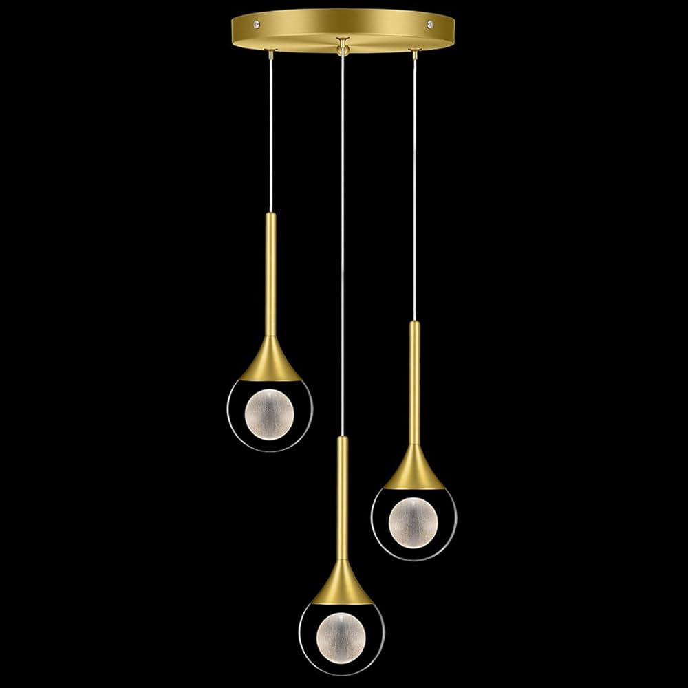 3 Lights Moon Crystal Pendant Light, Modern Gold Teardrop Cluster Pendant Light fixtures, Ball Ceiling Hanging Lights with Crystal Shade for Kitchen Island,for Bathroom, Dining Room, Bedroom