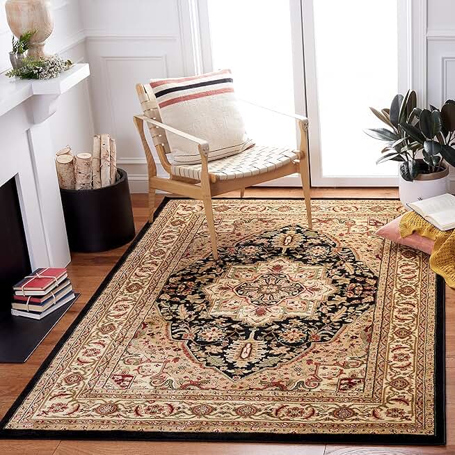 SAFAVIEH Lyndhurst Collection Area Rug - 6' x 9', Black & Beige, Traditional Oriental Design, Non-Shedding & Easy Care, Ideal for High Traffic Areas in Living Room, Bedroom (LNH330Z)