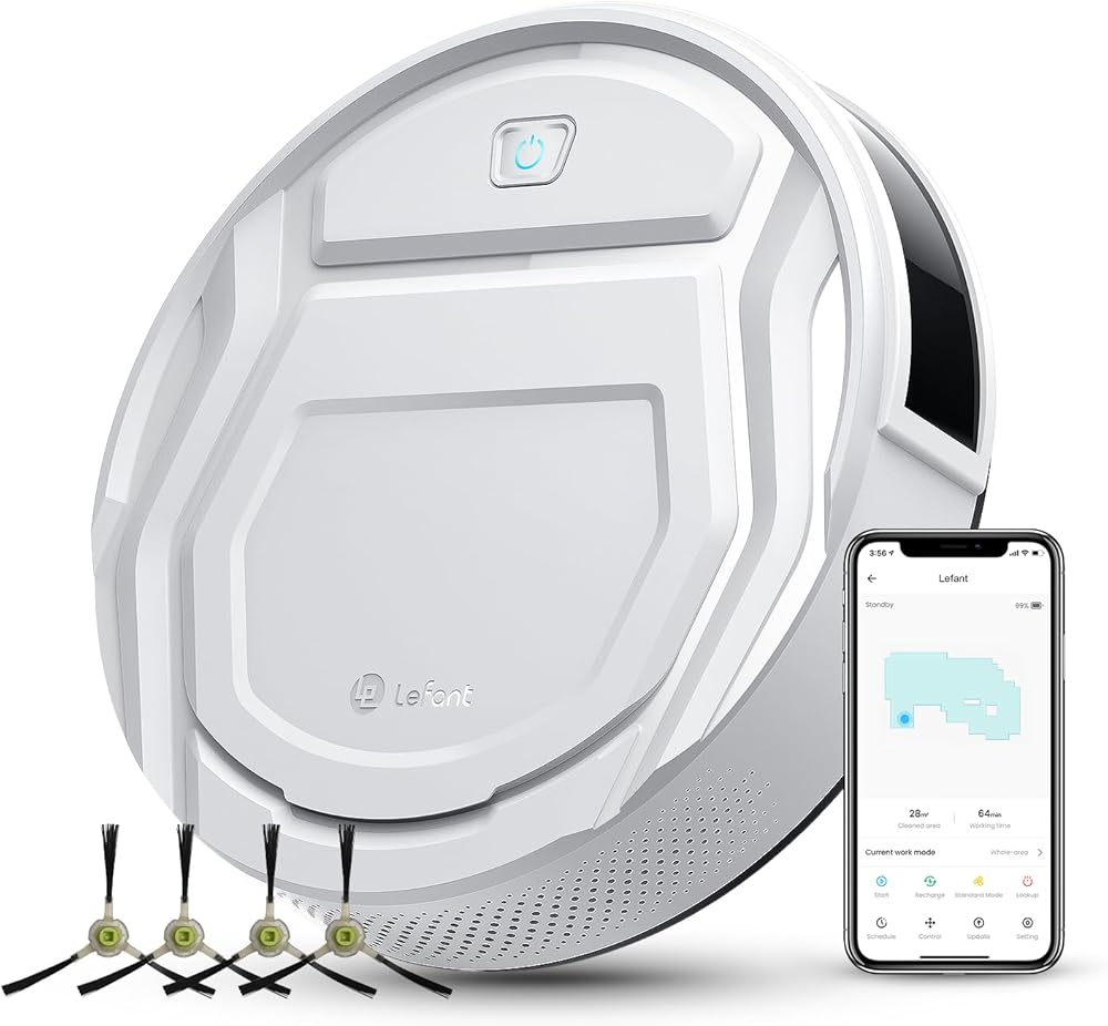Lefant M210 Pro Robot Vacuum with 2200Pa Suction, 120 Mins Runtime, 6 Cleaning Modes, Quiet, Self-Charging, Wi-Fi/App Control, Ideal for Pet Hair and Hard Floor, White