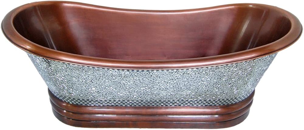 Mosaic Copper Double-Slipper Tub - Smooth Interior - Mosaic Exterior - Copper Antique Finish