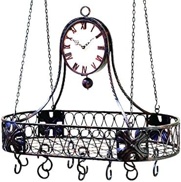 Large Oval Iron Clock Pot Rack | Double Sided Hanging