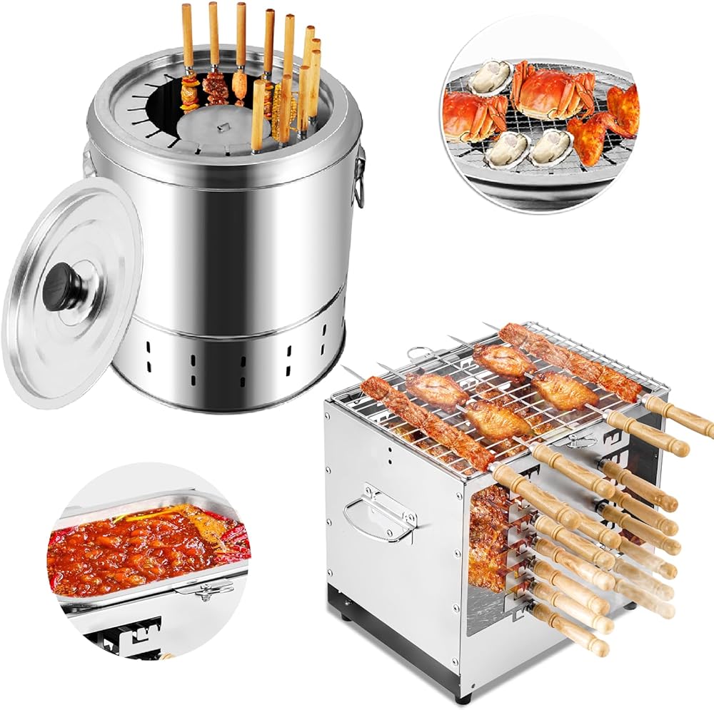 Smokeless Stainless Barbecue Hanging Grill, Hanging Grill and Enclosed Side Grill, Health and Delicious