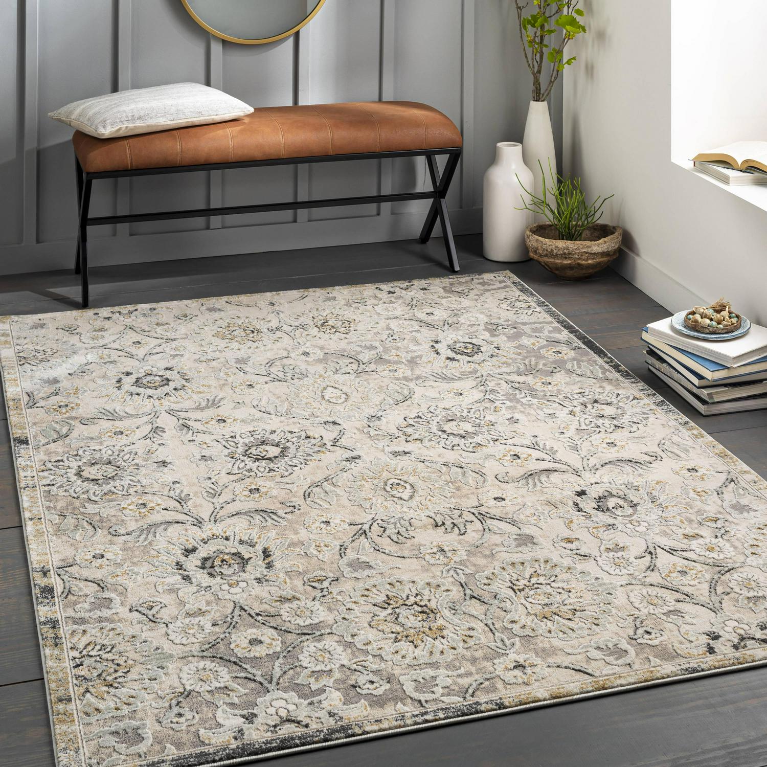 allen + roth Delft 9 X 12 (ft) Taupe Indoor Abstract Area Rug
