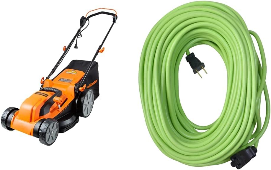 LawnMaster MEB1216K Electric Lawn Mower 16-Inch 12AMP and Yard Master 9940010 Outdoor Garden 120-Foot Extension Cord, Light Duty