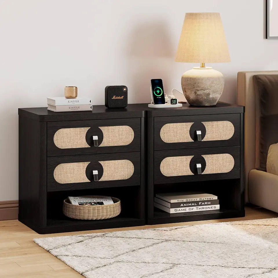 SICOTAS Black Nightstands Set of 2, 24