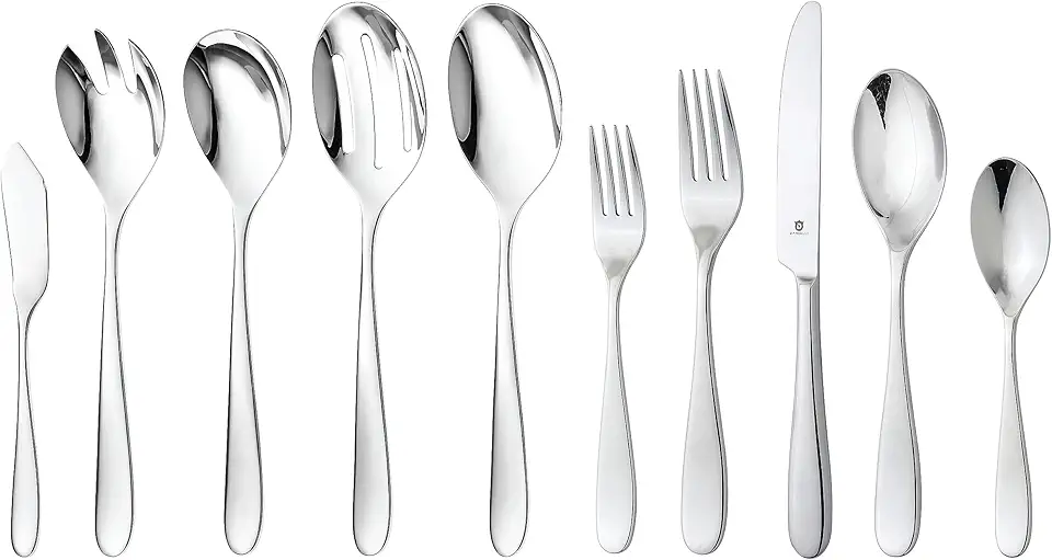 Danialli 45-Piece 18/10 Stainless Steel Silverware Cutlery Set with Serving Set, Flatware Service for 8, Built to Last Commitment